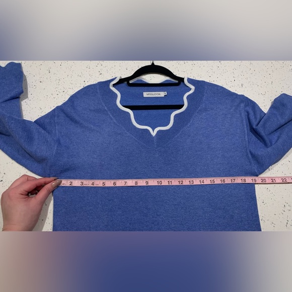 Misslook Marbled Blue Scalloped Neck Line & Hem Sweater Sz M NWOT - Picture 8 of 10